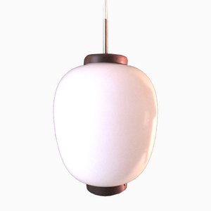 Danish Opaline Glass Suspension Lamp by Bent Karlby for Lyfa, 1950s