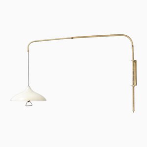 Large Telescopic Wall Lamp in Brass with White Lampshade from Stilux Milano, 1950s