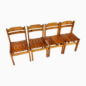 Vintage French Chairs in Pine, 1970s, Set of 4