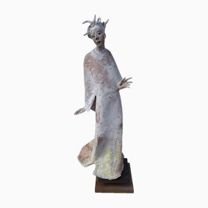 Sculpture Figurative Maurizio Zurla Crema, 1970s, Terre Cuite Polychrome sur Socle en Bois