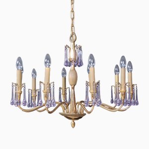 Vintage Brass Chandelier with Murano Glass, 1970s