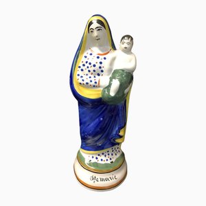 Figurine Holy Mary Antique en Faïence, 1890s