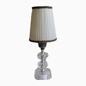 Vintage Table Lamp with Crystal Glass Foot, 1970s