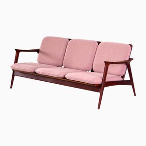 Mid-Century Modern 3-Seater Sofa with Teak Frame & Pink Upholstery, 1960s