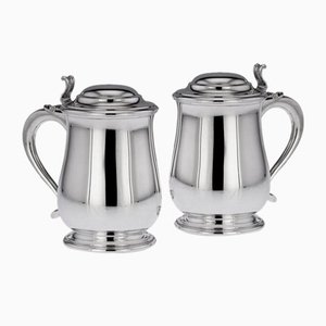 Italian Silver Lidded Tankards, 1890s, Set of 2