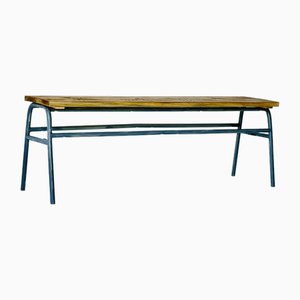 Panca industriale in metallo e abete, anni '70