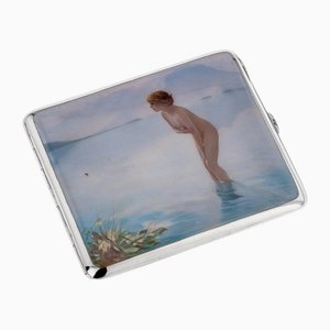 20th Century German Erotic Silver & Enamel Cigarette Case, 1910s