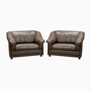 Set of Brown Leather Lounge Chairs from Leolux, Netherlands, 1970s