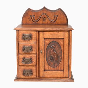 Arts & Crafts Wall Cabinet in Hand-Carved Oak, 1900s