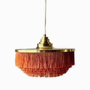 Large Brass Pendant Light with Silk Fringes from Jakobsson, Sweden