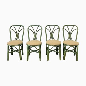 Sillas de comedor vintage de mimbre verde. Juego de 4