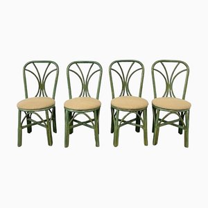 Vintage Green Wicker Dining Chairs, Set of 4