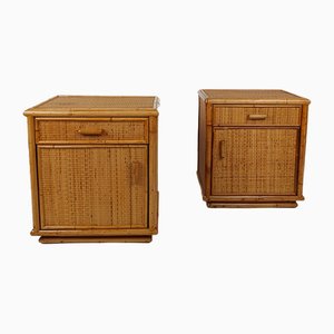 Mid-Century Italian Nightstand in Wicker Bamboo Cane and Rattan, 1970s, Set of 2