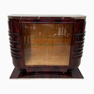 Französische Art Deco Vitrine mit Palisander Furnier & Marmor, 1930