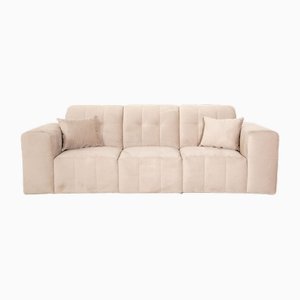 Fabric 3-Seater Sofa in Beige Velvet Upholstery from IconX Studios