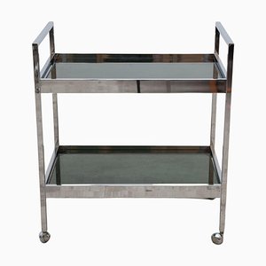 Vintage Belgian Bar Cart in Chrome and Smoked Glass, 1970s