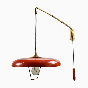 Telescoping Wall Lamp with Red Metal Shade and Counter Weight from Stilnovo, 1950s