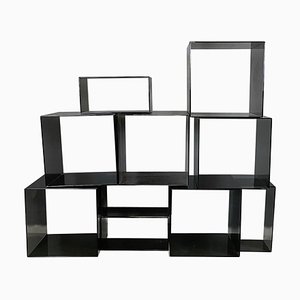 Italian Modern Squared Modular Bookcase or Display in Smoked Acrylic Glass, 1990s, Set of 10