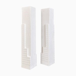 Italian Modern White Wooden Skyscraper Pedestals or Display Stands, 2000s, Set of 2