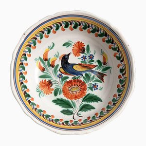 Polychrome Serving Bowl with Bird from Quimper Faience
