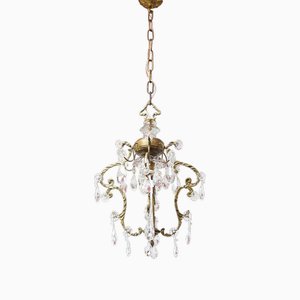 Antique French Ceiling Light in Bronze and Crystals, 1890s