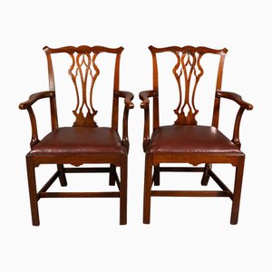 Antike englische Schnitzstühle im Chippendale Stil, 1800, 2er Set