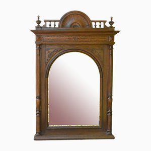 Large French Oak Overmantel Mirror, 1890s