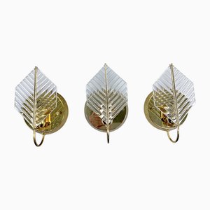 Vintage Sconces in Brass and Glass from Zero Quattro, Italy, 1970s, Set of 3