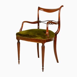 Mid-Century Italian Wooden and Green Velvet Armchair, 1950s