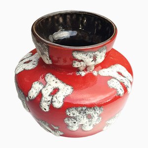 Red & White Fat Lava Glaze Ceramic Vase by J. Emons Sons for WGP Rheinbach