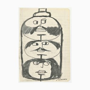 Mino Maccari, Dessin au Crayon, Men in Bottle, 1960s