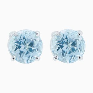 Aquamarine Colour Topazs, 18 Karat White Gold Earrings, Set of 2