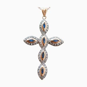 Pendentif en Saphirs, Diamants, Or Rose 14 Carats et Argent, 1960s