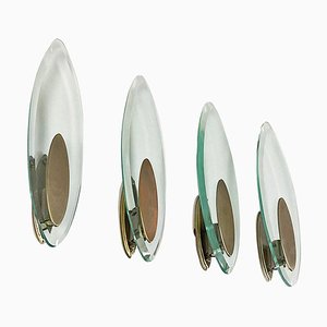 Lámparas de pared italianas modernas de vidrio y acero cepillado de Lumi Milano, años 70. Juego de 4