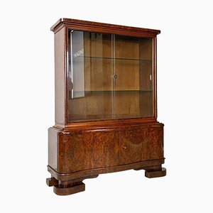 Hungarian Art Deco Wood and Glass Highboard with Shelves, 1930s