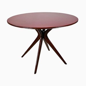 Mid-Century Modern Italian Red Back Painted Glass and Wood Dining Table, 1950s