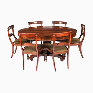 Antique William IV Oval Dining Table and Chairs, Set of 7