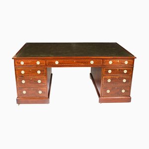 Antique George III Crossbanded Pedestal Desk in Mahogany