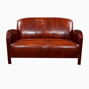 Art Deco 2-Sitzer Sofa aus Schafsleder