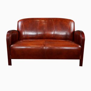 Art Deco Two Seater Sofa in Sheep Leather