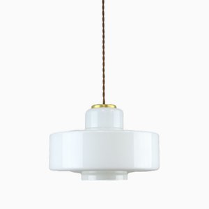 Lampada Mid-Century in vetro bianco e ottone, Italia