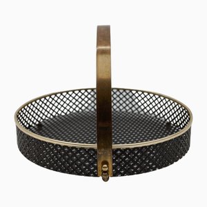 Small Perforated Metal Portable Serving Tray with Brass Handle from Mategot, France, 1950s