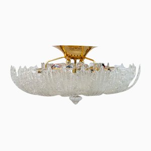 Mid-Century Modern Ceiling Lamp in Brass and Murano Glass by Barovier & Toso, 1980