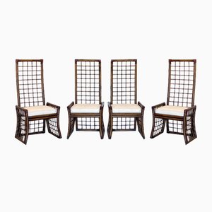 Rush and Bamboo Chairs, 1970s, Set of 4