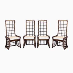Sedie Rush e Bamboo, anni '70, set di 4