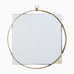 Small Square Wall Mirror with Brass Frame from Fontana Arte, 1950s