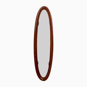 Vintage Postmodern Oval Wall Mirror with Wooden Frame, 1960s