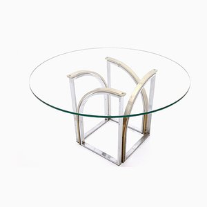 Postmodern Round Dining Table in Brass and Steel by Romeo Rega, 1970s