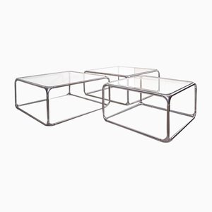 Lounge Coffee Tables in Glass & Metal, 1970s, Set of 3