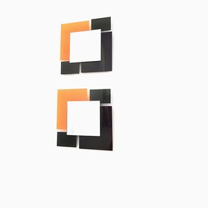 Postmodern Black and Orange Wall Mirrors by Ettore Sottsass, 1980s, Set of 2